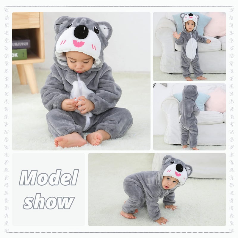 MICHLEY Unisex Baby Hooded Romper Winter Flannel Jumpsuit for 6-12months, Boys Girls Cartoon Cosplay Costume (Koala) - Image 5
